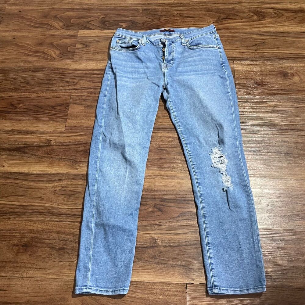 7 For All Mankind Josefina Jeans Button Fly Distressed Cotton Blue Women Size 28